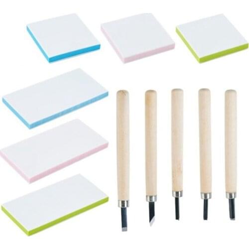 ABSF Carving Tools Steel Sculpting Knife Square Rubber Stamp Carving Blocks Professional Candy Color Engraving Rubber Brick