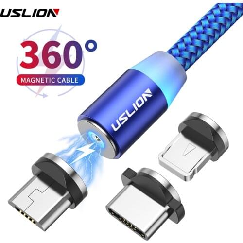 USLION Fast Charging Data Charge Type C Micro USB Cable Cord Wire Magnetic USB Cable For iPhone 12 11 Xiaomi Samsung Cable LED
