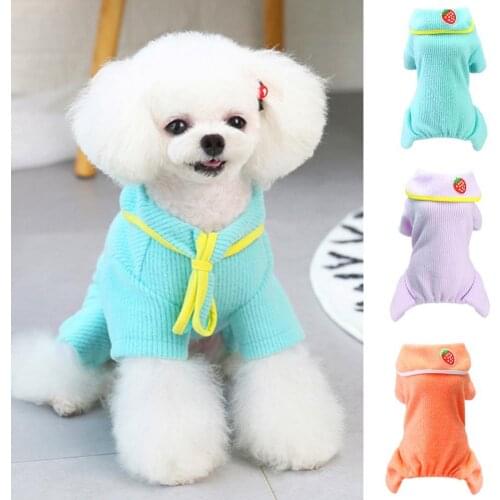 Dog Classical Warm Sleepwear Pet Pajama Solid Color Coat Cotton Clothes Overall Teddy Yourkie OutfitJumpsuits Outfit for Small D