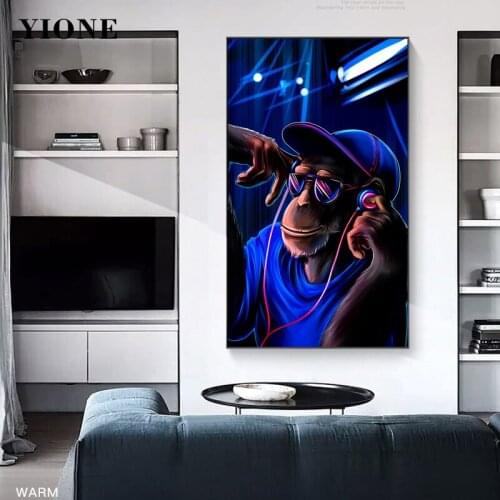 Cool DJ Chimpanzee Canvas Painting Wall Art Custom Modern Abstract Animal Hip Hop Monkey Poster Prints Home Decoration Picture