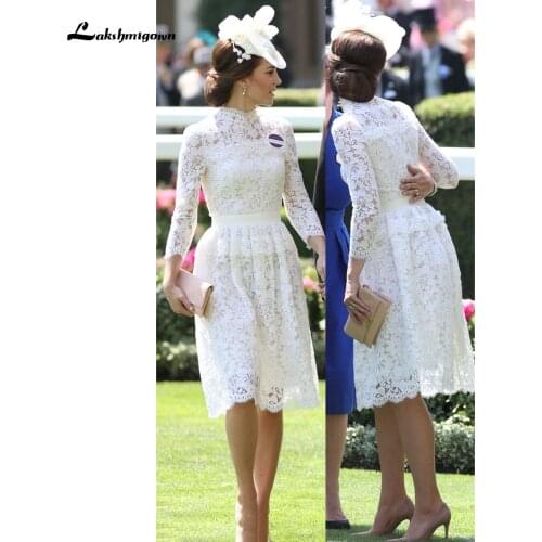 Lace Three Quarter High Neck Mother of the Bride Dress Tea-Length A-LINE Elegant robe de la mere de la mariee 2021 Lakshmigown