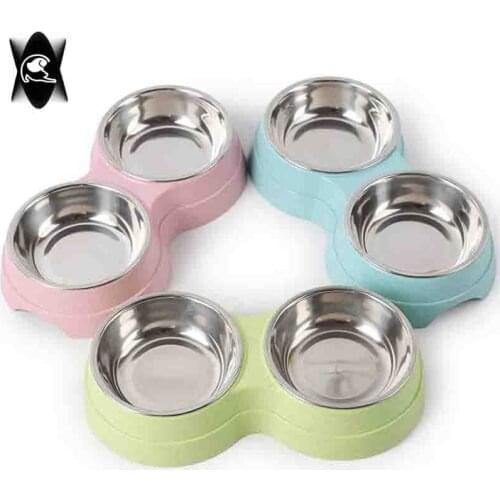 Pet Dog Duble Bowl Kitten Food Water Feefer Stainless Steel Small Dogs Cats Drinking Dish Feeder For Pet Supplies Feeding Bowls