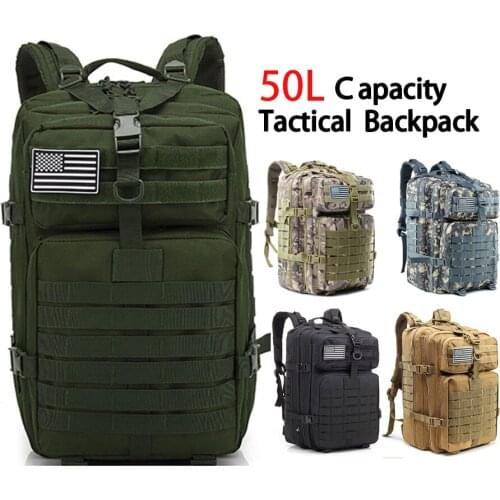 Men Large Capacity Tactical Backpack 50L Army Military 3P Softback Outdoor Waterproof Bug Rucksack Hiking Camping Hunting Bags