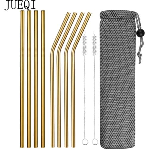 1-8Pcs/lot Reusable Drinking Straw Stainless Steel Metal Straw with Cleaner Brush For Mugs Straws Home Party Bar Accessories