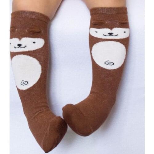 0-3Y baby cotton cartoon socks anti slip childrens kids knee sock animals cat fox monkey owl for boys girls clothing Socks