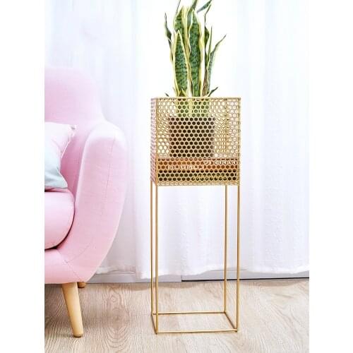 Nordic wrought iron flower stand indoor green plants golden flower pot rack floor green dill plant rack four-legged stable