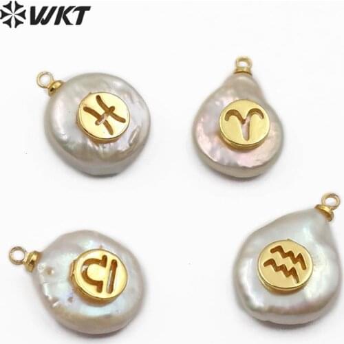 WT-JP161 Natural Freshwater Pearl Pendant Twelve Constellations Optional Gold Electroplated Pattern Pendant Personal Exclusive