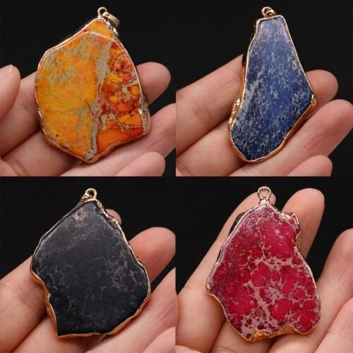 Natural Stone Pendants Irregular Gold plated Emperor Jaspers Charms for Jewelry Making DIY Reiki Heal Necklace Earring Gifts