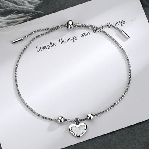 925 Sterling Silver Heart Shape Charm Bracelet & Bangle For Women Fashion Jewelry sl024