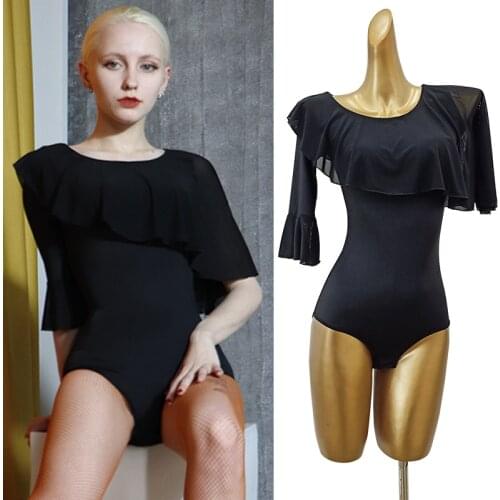 Latin Dance Tops Women Clothes Ruffle Bodysuit Ballroom Practice Wear Standard Dance Costume Waltz Samba Rumba Dancewear VDB3292