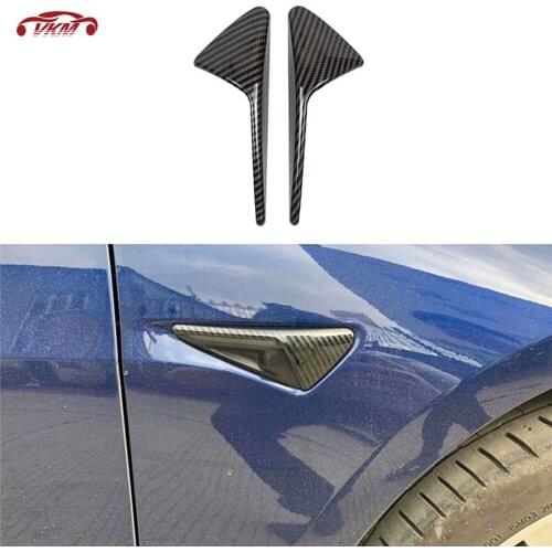 Carbon Fiber Front Side Camera Fender Marker Cover Side Grille Trim Badge Sticker Scoops For Tesla Model 3 S X 2013-2019