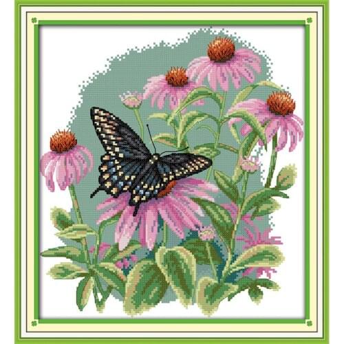 Everlasting Love Butterfly Over Flower Chinese Cross Stitch Kits Ecological Cotton Stamped Printed DIY Gift Christmas Decoration