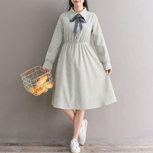 Spring autumn solid women corduroy dress new fashion long sleeve elegant casual dress