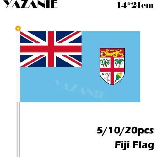 YAZANIE 14*21cm 5/10/20pcs Fiji National Hand Flag World Country Waving Flag #8 Polyester Wave Flag Small Banner with Sticks