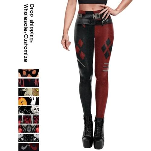 NADANBAO New Anime Cos Legging for Women High Waist Fitness Tighs Gothic Skeleton Ankle Pants PUSH UP Milk Silk Fabric Legins