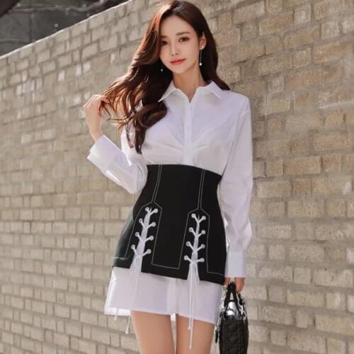New arrival womens temperament two-piece set solid white mini dress and comfortable black a-line skirt fashion cute women set