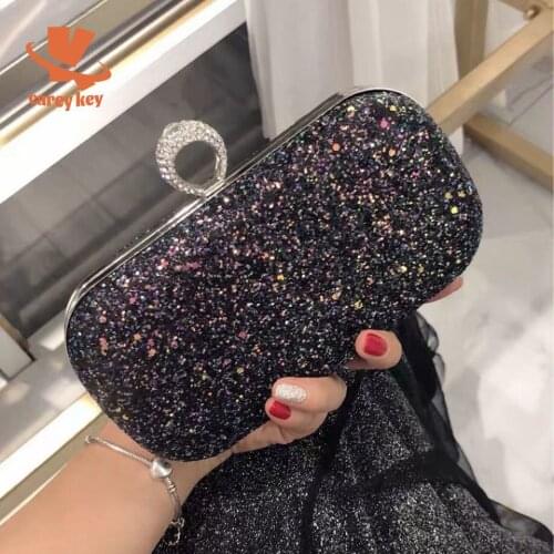 CAREY KAY Women Finger Ring Rhinestones Evening Bags Metal Luxury Lady Clutch Wedding Party Shoulder Chain Handbag Diamond Purse