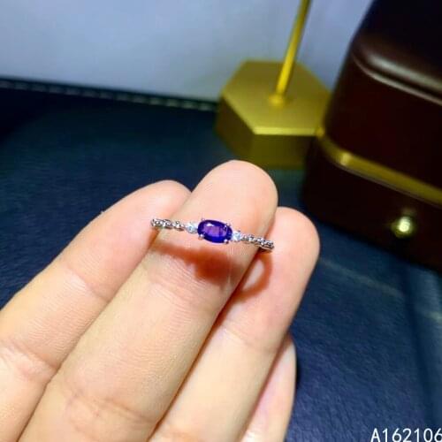 925 Pure Silver Chinese Style Natural Sapphire Womens Popular Lovely Simple Oval Adjustable Gem Ring Fine Jewelry Support Detec