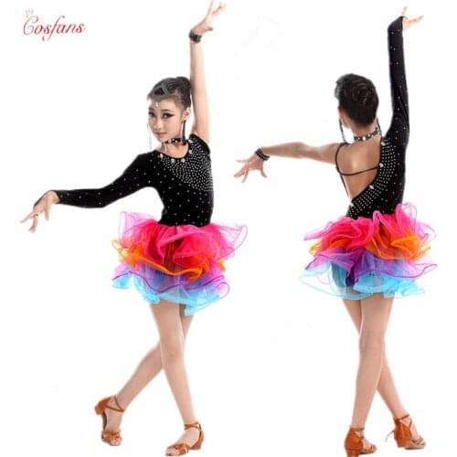 Girl Latin Dance Rumba Samba Clothing Girls Salsa Dresses Girls Stage Wear Costumes Kids Ballroom Dressing Chinese Folk Dancing