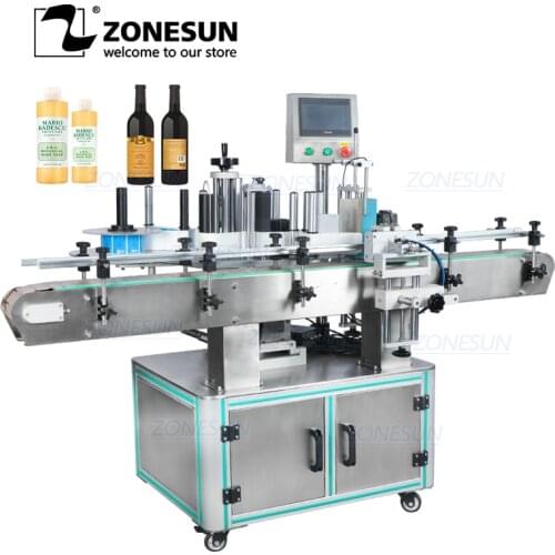 ZONESUN Automatic Round Bottle Labeling Machine ZS-TB260Z Position Label Applicator for Cosmetic Beverage Can Jar Glass Plastic