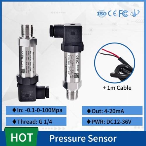 -0.1-0-100Mpa pressure range measurment 4-20ma output for Water Tank oil gas pressure transmitter G1/4 316L connector 1m cable