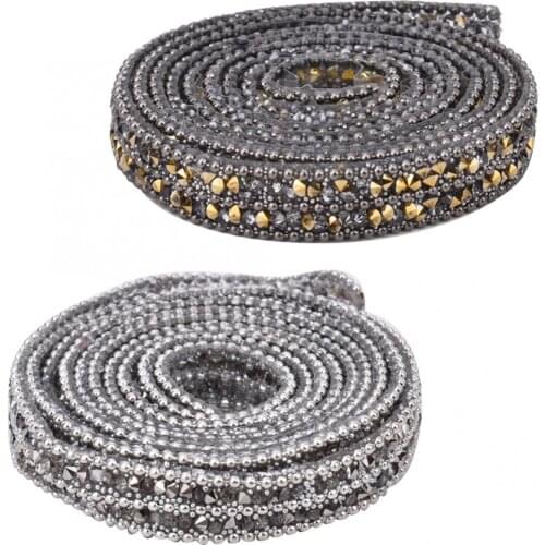 1m x 1cm Crystal Glass Rhinestone Beaded Chain Hotfix Ribbon Wedding Dress Jeans Decoration Rhinestones DIY Clothing Accessory