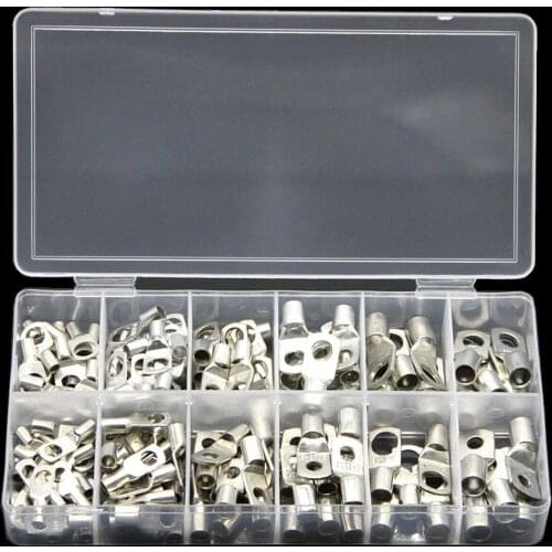 140Pcs Assorted SC Bare Tinned Copper Lug Terminals Ring Wire Connectors Bare Cable Crimped/Soldered Terminal Kit