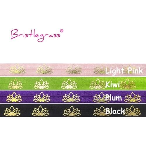 BRISTLEGRASS Combo 4 Yard 5/8" 15mm Lotus Flower Foil Print Foldover Elastic FOE Spandex Band Hair Tie Headband Dress DIY Sewing