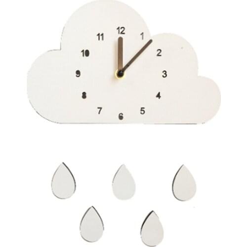 Nordic Style Nursery Clock Wooden Cloud Water Droplets Clock Wall Hanging Decoration Wall Decor Kids ChildrenS Room Decor Wall