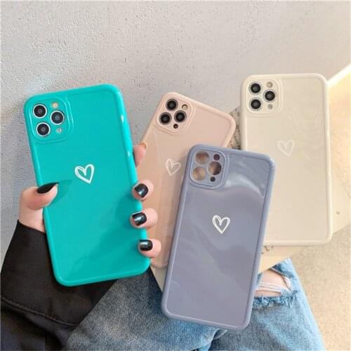 Candy Color Love Heart Phone Case For iPhone 12 Pro Max 11 Pro Max X XR XS 7 8 Plus Camera Protection Glossy Soft TPU Back Cover