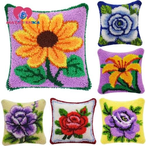 Flowers latch hook pillow carpet embroidery do it yourself embroidery pillow diy rugs cross-stitch pillow tapestry kits home
