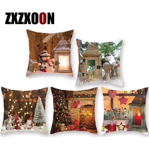 Decorative Throw Pillows Case Merry Christmas Trees Decoration Snowflake Snowman Sock Sofa Cushion Cover for Home Decor
