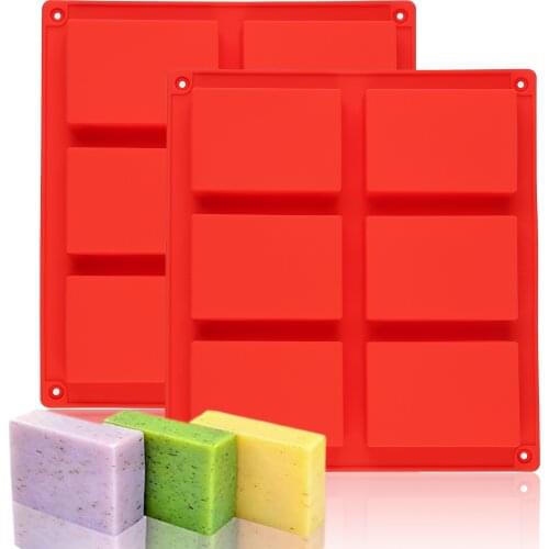 New 6-Cavity Rectangle Soap Mold Silicone Craft DIY Making Homemade Cake Mould 3D Plain Soap Mold Form Tray Baking Tools