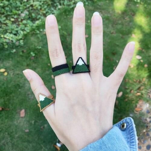 FAIRYWOO Geometric Rings For Women Fashion Jewelry Miyuki Bead Green Rings Set Handmade Jewelry Friendship Gifts Dropshipping
