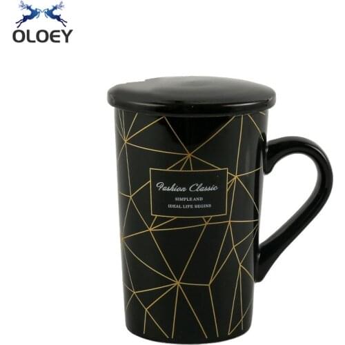 Creative Striped Ceramic Mug, European Gold Line Mug, Black and White Couple Cup, Gift Box