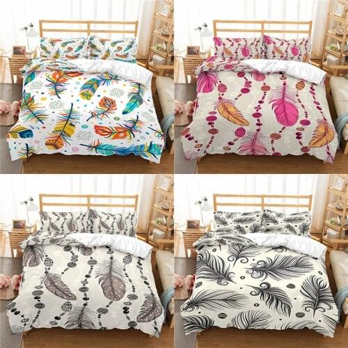 Home Living Luxury 3D Feather Print 2/3Pcs Comfortable Duvet Cover PillowCase Bedding Sets Queen and King EU/US/AU Size