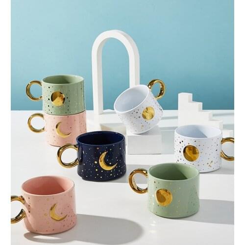 Cosmic Sky Sun Moon Creative Couple Cute Starry Sky Ceramic Coffee Mugs Water Breakfast Milk Oatmeal Mugs For Girls Gift Cup Ins