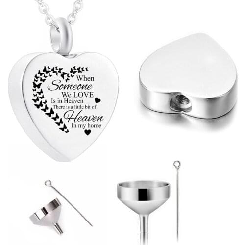 Cremation Jewelry Stainless Steel Urn Heart-shaped Pendant Butterfly Ashes Commemorate The Deceased Relatives/Pets