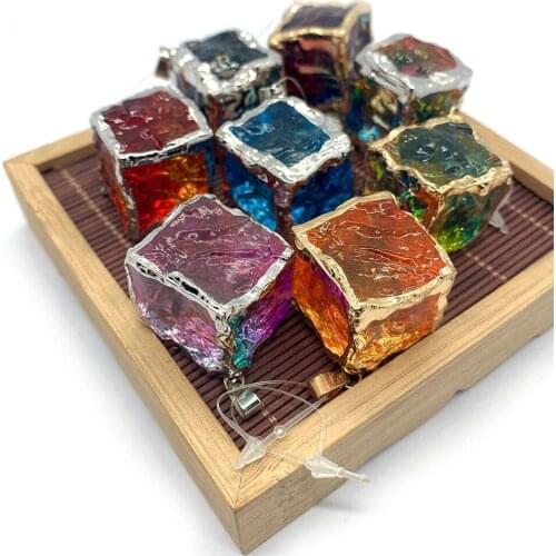 Natural Stone Pendant Cube Color Crystal Art Pendant Fashion Accessories DIY Handmade Necklace Accessories Wholesale 18mm23mm