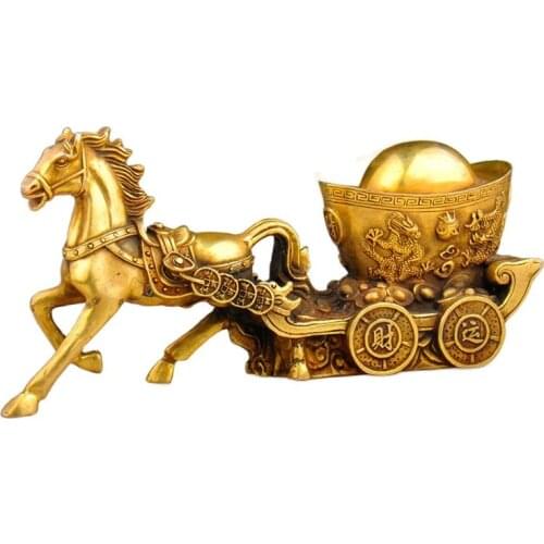 Copper Horse Drawn Carriage Lucky Zodiac Gold Business Gifts Home Feng Shui Home Furnishing