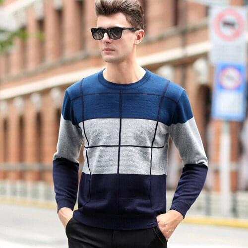 Plaid Color Pullover Men O-Neck Sweater Men Long Sleeve Shirt Mens Sweaters Wool Casual Dress Brand Cashmere Knitwear Pull Homme