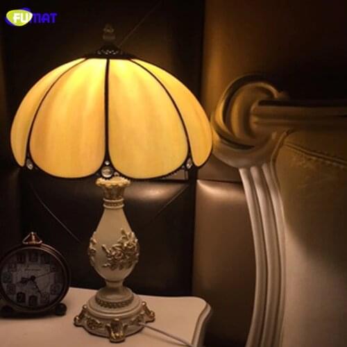 FUMAT Table Lamp Tiffany-style Stained Glass Shade Desk Lamps Home Deco Bedroom Bedside Light