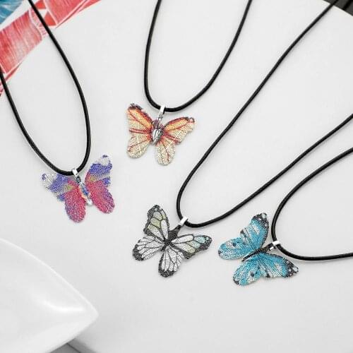 New Painted Butterfly Plating Leaves Leather Chain Necklace Trendy Pendant For Women Men Best Quality Cool Punk Party Jewelry