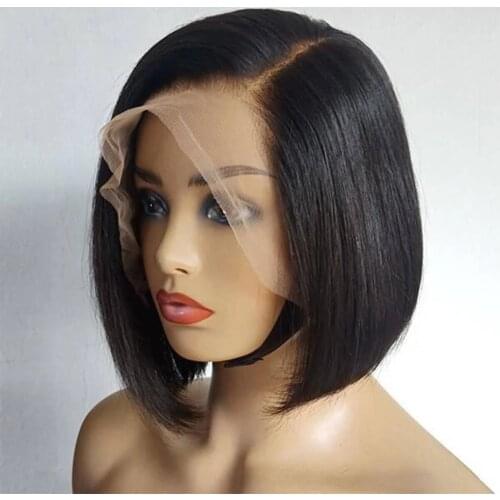 MISIA 10 Inch Short Wigs Bob Wig Peruvian Human Hair Straight T Part Lace Wigs 1b# Color Remy Human Hair Wig for Black Women