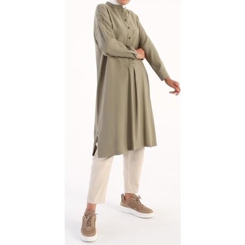 Pleated Front Long Viscose Tunic