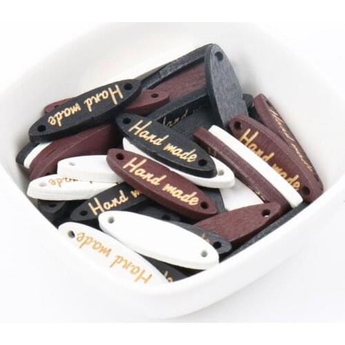 Wooden Mixed Color Word Brand Oval Shape Buttons 2 Holes Handmade Clothing Sewing Scrapbooking Crafts DIY 8x28mm 20pcs