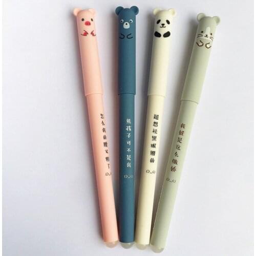 4 pcs/lot Cute Black Ink Gel Pen Cartoon Bear Panda Pink Mouse Erasable Blue Ink Gel Pen School Office Supply Gift