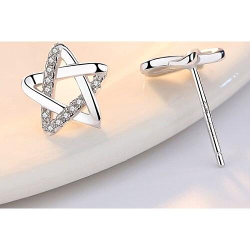 Crystal Pentagram Star Earrings 925 Sterling Silver Stud Earrings For Women Earing Jewelry Zircon Earring Korean Earings D232
