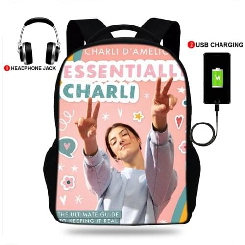 Charli Damelio Student School Bag Backpack Casual Collection Canvas USB Charger for Teenager Girls backpacks mochila