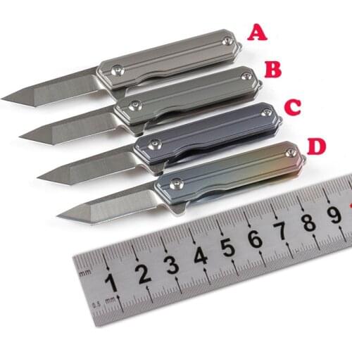 Freewolf Mini Flipper Folding Knife D2 Tanto Satin Blade CNC TC4 Titanium Alloy Handle With Necklace Chain H01131